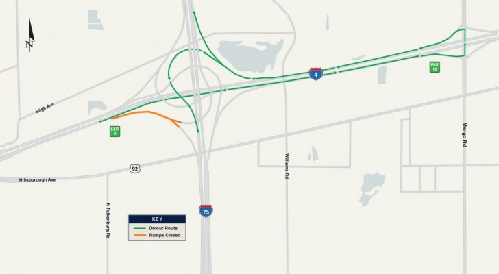 Eastbound I-4 Ramps (Exit 9) to I-75 Closing Sunday Night